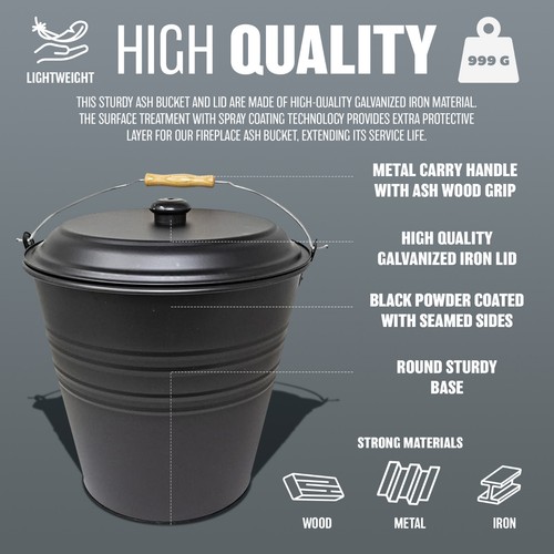12l metal ash - ash, bucket