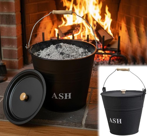 Metal ash bucket with lid - metal,